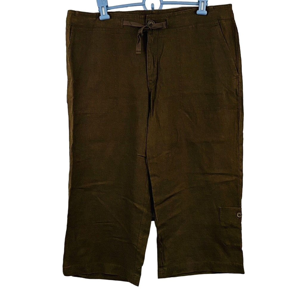 Womens 12 Eddie Bauer Crop Linen Pants Nutmeg Brown Drawstring‎ 21" Drawstring